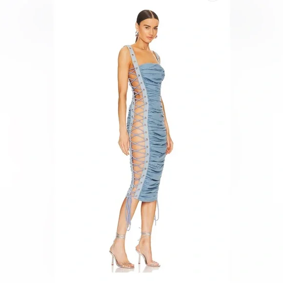 Bronx and Banco Blue Lace-Up Midi Dress